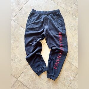 Armani Exchange Dark Blue Sweatpants with Red Lettering